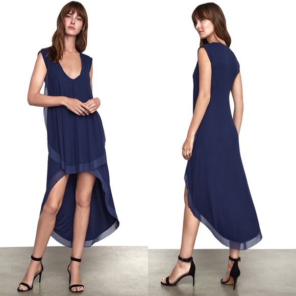 BCBGMaxAzria Dresses & Skirts - BCBG Cydnee Ruffled Rayon High-Low  Navy Dress XXS